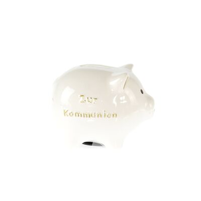 Dolomite piggy bank communion, 11 x 9 x 8.5 cm, white/gold, 800917