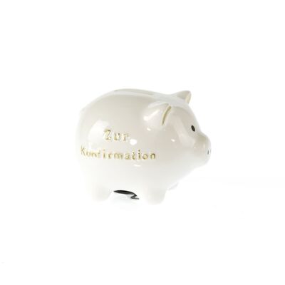 Dolomite piggy bank Confirmation, 11 x 9 x 8.5 cm, white/gold, 800931