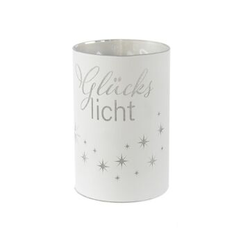 Cylindre en verre porte-bonheur LED, Ø 10 x 15 cm, blanc, fonction minuterie 6/18 heures., convient pour 3xAA, 800993 1