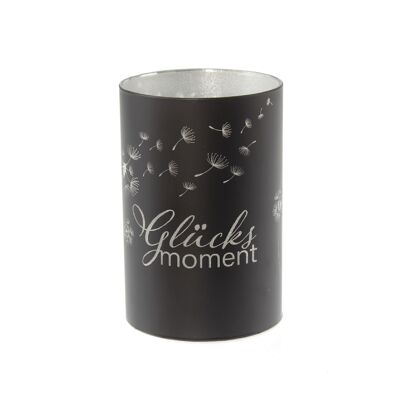 Glas-Zylinder Glücksmoment LED, Ø 10 x 15 cm, schwarz, Timerfunktion 6/18 Std., geeignet für 3xAA, 801013