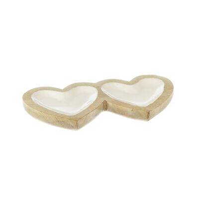 Set di 2 ciotole a forma di cuore in legno di mango, 30,5 x 15,5 x 3 cm, bianco, 801365