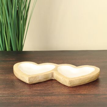 Bol coeur en bois de manguier, lot de 2, 30,5 x 15,5 x 3 cm, blanc, 801365 2