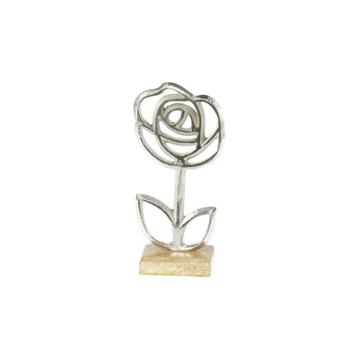 Aluminium-Rose auf Fuß, 7,5 x 3,5 x 17cm, silber/natur, 801396