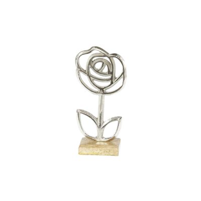Aluminum rose on foot, 7.5 x 3.5 x 17cm, silver/natural, 801396