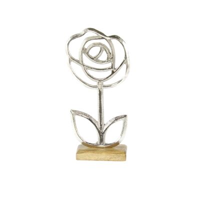 Aluminium-Rose auf Fuß, 10 x 3,5 x 22cm, silber/natur, 801402