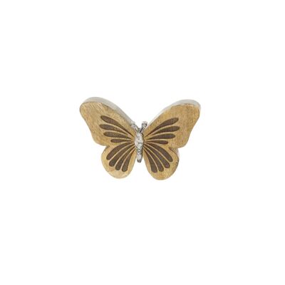 Papillon en bois de manguier, 15 x 3,5 x 10 cm, naturel/argent, 801433
