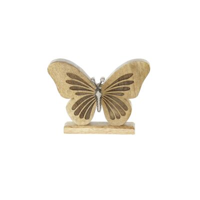 Papillon en bois de manguier, 20,5 x 3,5 x 15 cm, naturel/argent, 801440