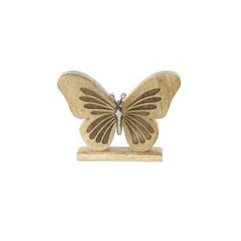 Papillon en bois de manguier, 20,5 x 3,5 x 15 cm, naturel/argent, 801440 1