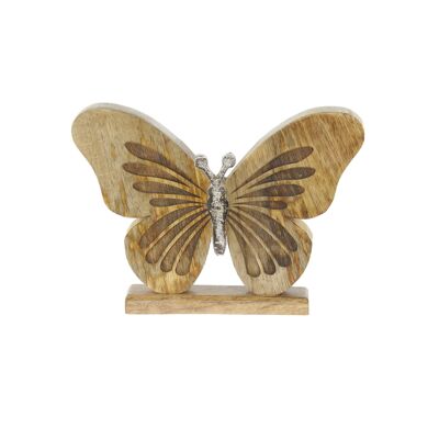 Farfalla in legno di mango, 25 x 3,5 x 18 cm, naturale/argento, 801457
