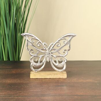 Papillon en aluminium, 20 x 3,5 x 16,5 cm, argent/naturel, 801464 2