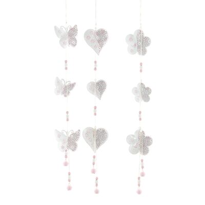 Metal hanger Schm./Heart/Flower, 9 x 1.5 x 65 cm, pink/white, 802942