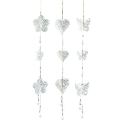 Metal hanger Schm./Heart/Flower, 9 x 1.5 x 65 cm, silver/white, 802959