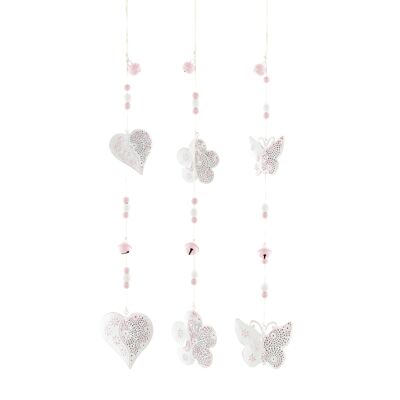 Metal hanger Schm./Heart/Flower, 9 x 1.5 x 56 cm, pink/white, 802966