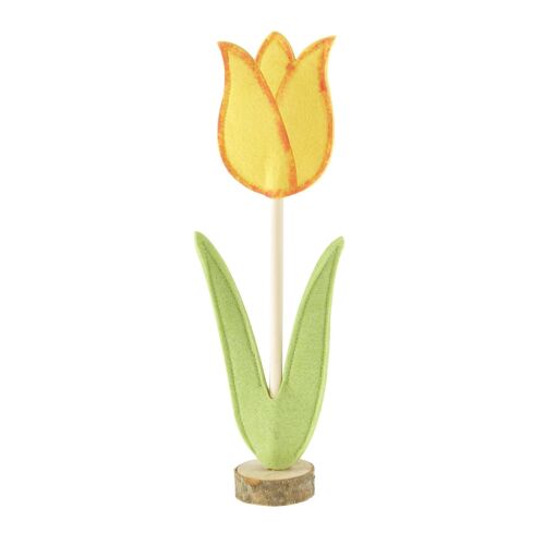 Filz-Tulpe mit Holzsockel rund, 11 x 5 x 30 cm, gelb/orange, 805882