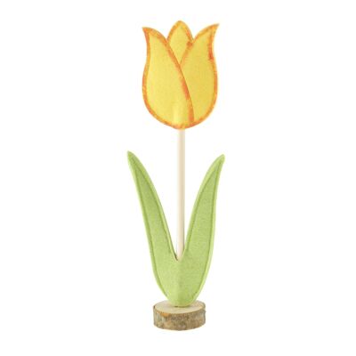 Felt tulip with round wooden base, 11 x 5 x 30 cm, yellow/orange, 805882