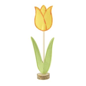 Tulipe en feutre avec socle rond en bois, 11 x 5 x 30 cm, jaune/orange, 805882 1