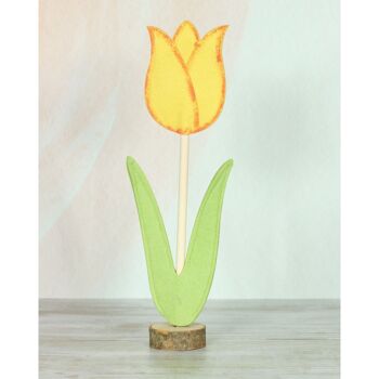 Tulipe en feutre avec socle rond en bois, 11 x 5 x 30 cm, jaune/orange, 805882 2