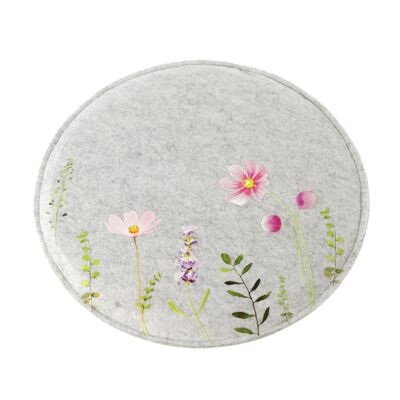 Coussin de siège en feutre prairie fleurie, Ø 35 x 3 cm, gris, 806087