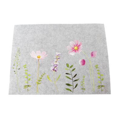 Mantel individual de fieltro prado de flores, 45 x 35 x 0,5 cm, gris, 806094