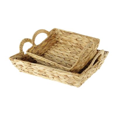 Juego de 2 cestas de junco marino cuadradas, 29x21,5x12/37x29x14cm, natural., 806568