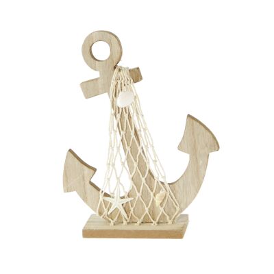 Wooden anchor with decoration e.g. Places, 16 x 5 x 20.5 cm, natural, 807350