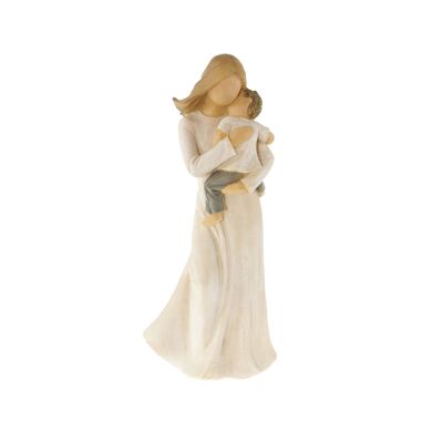 Figurine en poly mère et fils, 9 x 8 x 22 cm, beige, 807480