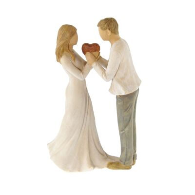 Poly figure couple with heart, 15 x 7 x 23 cm, beige, 807497