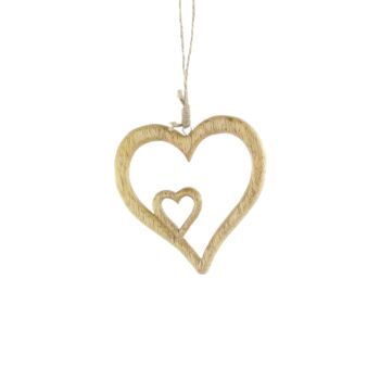 Cintre en bois de manguier coeur en coeur, 10,5 x 1 x 10 cm, naturel, 809118 1
