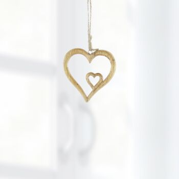 Cintre en bois de manguier coeur en coeur, 8 x 1 x 7,5 cm, naturel, 809125 2
