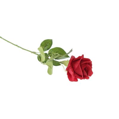 Rose en plastique avec feuilles, longueur : 62 cm, rouge, 810527