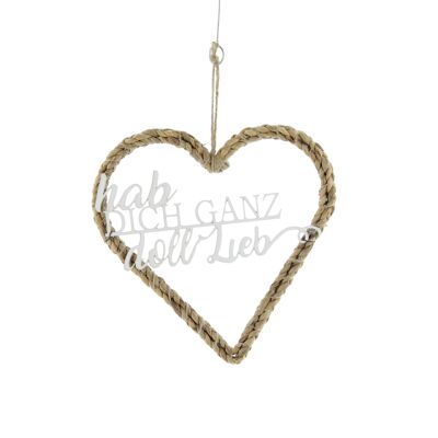 Metal hanger heart with saying, 25 x 1.5 x 25 cm, white, 810770