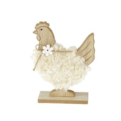 Wooden chicken with wool decoration, 15.5 x 5 x 18.5 cm, cream, 810923