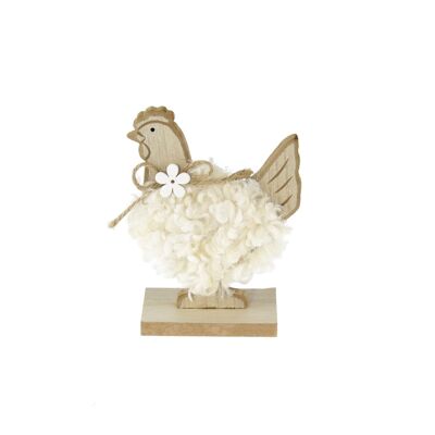 Pollo in legno con decorazione in lana, 10 x 5 x 13,5 cm, crema, 810930