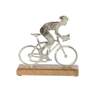 Vélo en aluminium sur socle en bois, 20 x 5 x 19 cm, argent, 811975 1