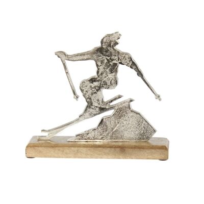 Aluminum skier a.Wooden base, 23 x 5 x 20 cm, silver, 812019