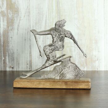 Skieur en aluminium a.Socle en bois, 23 x 5 x 20 cm, argent, 812019 2