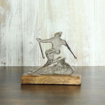 Skieur en aluminium a.Socle en bois, 18 x 5 x 15 cm, argent, 812026 2