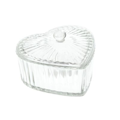 Pot coeur en verre avec couvercle, 15,5 x 15,5 x 11 cm, transparent, 812569