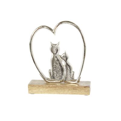 Aluminum heart m. Pair of cats, 15 x 5 x 18 cm, silver/natural, 812620
