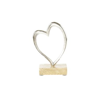 Aluminum heart a. Wooden base small, 10 x 5 x 15 cm, silver/natural, 812637