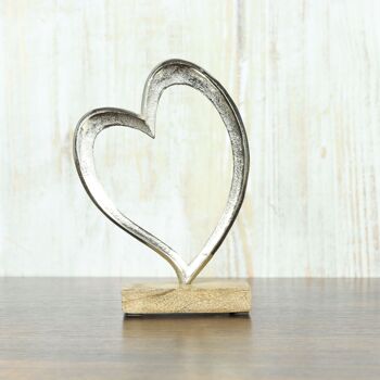 Coeur en aluminium a. Socle en bois grand, 13,5 x 5 x 20 cm, argent/naturel, 812644 2