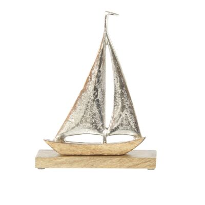 Barca a vela in alluminio, 20 x 5 x 26 cm, argento/naturale, 812675