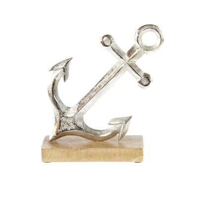 Aluminum anchor a.Wooden base large, 17 x 5 x 20 cm, silver/brown, 812798