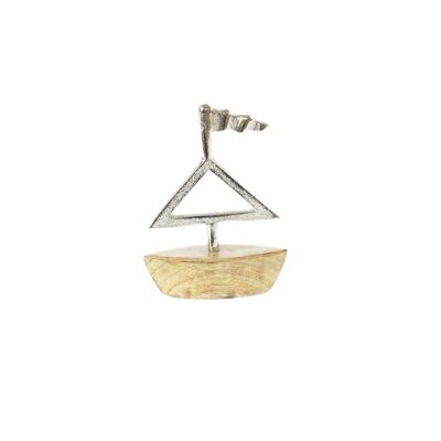 Barco de madera con vela de aluminio, 9 x 4 x 13 cm, plateado/natural, 812910