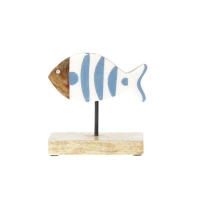 Wooden display fish maritime, 20 x 6 x 16 cm, white/blue, 813504
