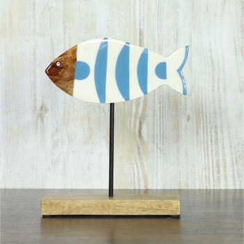 Présentoir en bois poisson maritime, 25 x 6 x 22 cm, blanc/bleu, 813511 2