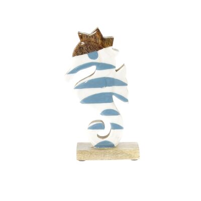 Wooden display seahorse S, 16 x 5 x 21 cm, white/blue, 813573