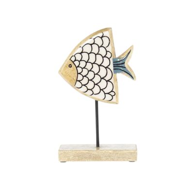 Wooden display fish painted, 15 x 6 x 25 cm, white/natural, 813689