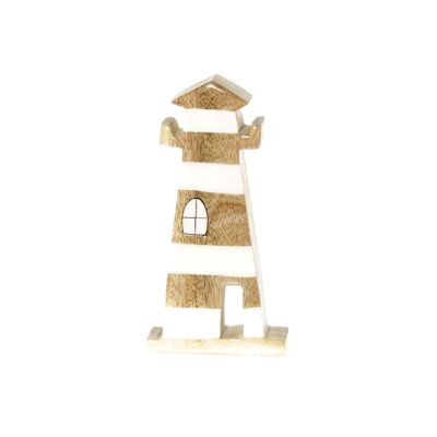 Wooden display lighthouse, 5.5 x 2.5 x 12 cm, natural/white, 813702