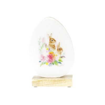 Wooden egg on foot m. Bunny decoration, 15 x 5 x 22 cm, white, 813832